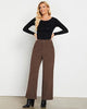 Brown Women's Casual High Waist Pocket Polyester Relaxed Fit Wide Leg Pants