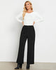 Black  Women's Casual Full-Length High Waist Relaxed Fit Wide Leg Front Zip Elastic Waist Back Pocket Pants Button Matching Non-Stretch