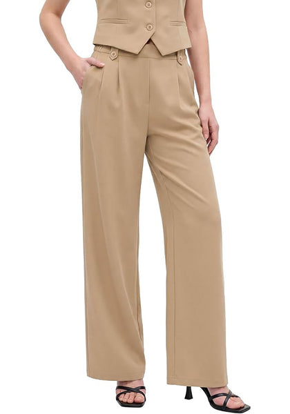 GRAPENT Women's Wide Leg Dress Pants | Pull On Closure, High Waisted, Elastic Back Waist, Front Pleated, Business Casual Office Wear
