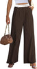 Brown & White Block Women's High Waisted Wide Leg Business Work Pants