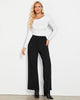 Black  Women's Casual Full-Length High Waist Relaxed Fit Wide Leg Front Zip Elastic Waist Back Pocket Pants Button Matching Non-Stretch