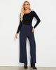 Navy Blue Women's Casual High Waist Pocket Polyester Relaxed Fit Wide Leg Pants