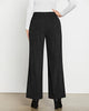 Black  Women's Casual Full-Length High Waist Relaxed Fit Wide Leg Front Zip Elastic Waist Back Pocket Pants Button Matching Non-Stretch