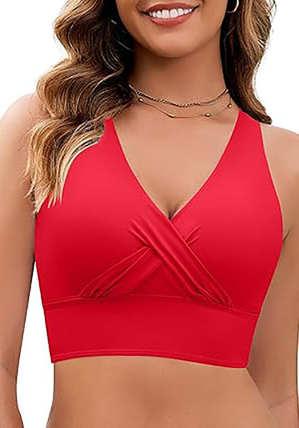 High Stretch Crisscross V Neck Bikini Tops for Women Comfortable Swimsuit Quick Dry Bathing Suit