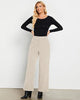 Beige Women's Casual High Waist Pocket Polyester Relaxed Fit Wide Leg Pants