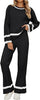 Black Women Soft Long Sleeve Wide Leg Set Casual Sleep Lounge Wear