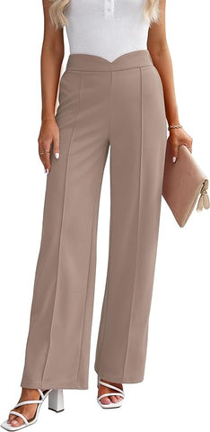 Taupe Gray Women's Stretch Business Casual High Waisted Work Office Wide Leg Trouser Pants