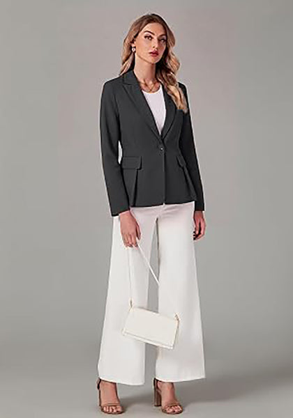 Charcoal Women's Peplum Suit Jacket Blazer, Tailored Fitted Long Sleeve with Built-in Shoulder Pads, Dressy Casual for Office, Business & Everyday Wear