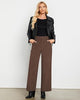 Brown Women's Casual High Waist Pocket Polyester Relaxed Fit Wide Leg Pants