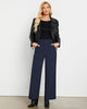 Navy Blue Women's Casual High Waist Pocket Polyester Relaxed Fit Wide Leg Pants