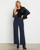 Navy Blue Women's Casual High Waist Pocket Polyester Relaxed Fit Wide Leg Pants