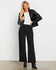 Black  Women's Casual Full-Length High Waist Relaxed Fit Wide Leg Front Zip Elastic Waist Back Pocket Pants Button Matching Non-Stretch