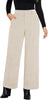 Beige Women's Casual High Waist Pocket Polyester Relaxed Fit Wide Leg Pants