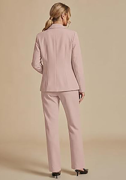 Peach Blush Women's Elegant Business Pantsuit — Single Button Blazer & High Waisted Pants with Adjustable Waistband