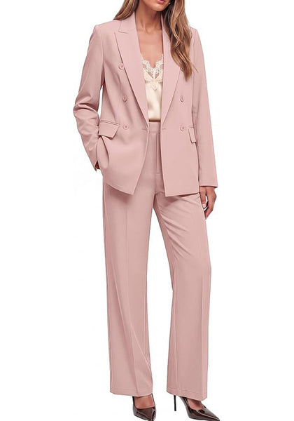 Peach Blush Women's 2 Piece Double Breasted Pantsuit — Double Breasted, Wide Leg & Structured Shoulders, Professional Dressy Pantsuit Set, Office Chic, 2026 Fall Fashion