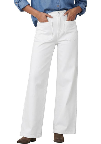 GRAPENT Women's High Waisted Wide Leg Jeans | Soft Stretch Denim, Patch Pocket, 29.5" Inseam, Full Length, Casual Work Outfits