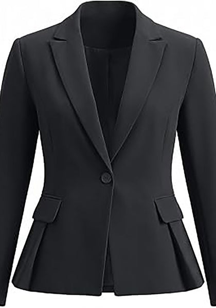 Charcoal Women's Peplum Suit Jacket Blazer, Tailored Fitted Long Sleeve with Built-in Shoulder Pads, Dressy Casual for Office, Business & Everyday Wear