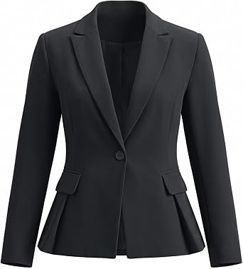 Charcoal Women's Peplum Suit Jacket Blazer, Tailored Fitted Long Sleeve with Built-in Shoulder Pads, Dressy Casual for Office, Business & Everyday Wear