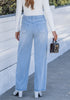 Seaside Blue for Women's Effortlessly Stylish High Waisted Wide Leg  Pull-On Stretchy Jean Pants with Functional Pockets
