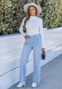 Seaside Blue for Women's Effortlessly Stylish High Waisted Wide Leg  Pull-On Stretchy Jean Pants with Functional Pockets