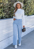 Seaside Blue for Women's Effortlessly Stylish High Waisted Wide Leg  Pull-On Stretchy Jean Pants with Functional Pockets