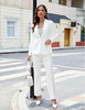 Cream White Women's Blazer Set Business Casual Full Fit Blazer Jackets and Straight Pant Suits with Pockets