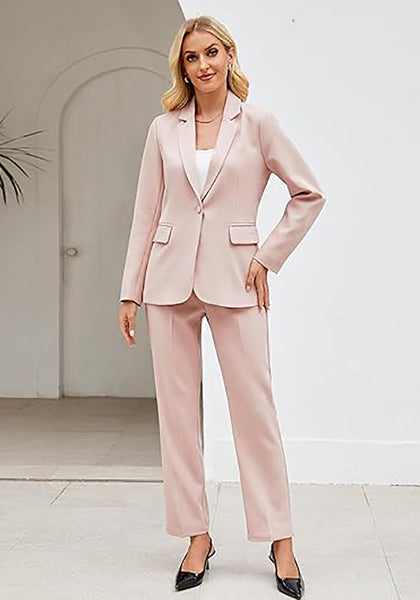 Peach Blush Women's Blazer Set Business Casual Full Fit Blazer Jackets and Straight Pant Suits with Pockets