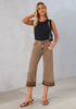 Coca Mocha Women's High Waisted Wide Leg Denim Jeans Cuffed Hem Baggy Pockets Capri Pants
