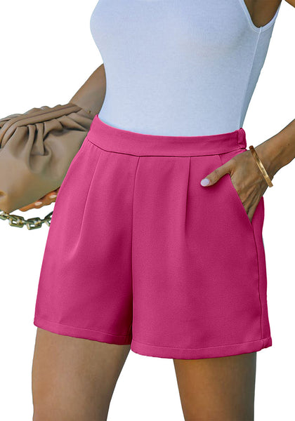 Hot Pink Women's High Waisted Pleated Dress Shorts for Business and Casual Outfits