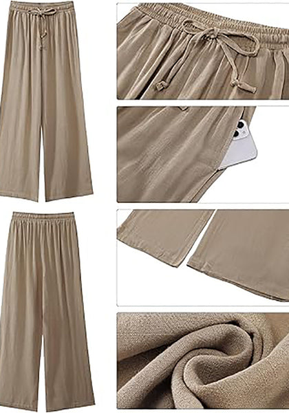 Light Taupe Relaxed Fit High Waisted Elastic Waist Wide Leg Drawstring Pocket Pant
