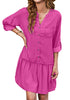 Hot Pink Women's Brief Loose Denim Button Down Dress with Pockets