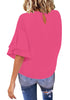 Hot Pink Women's Summer Blouse Casual Ruffle 3/4 Sleeve Tops Loose Shirts