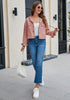 Coral Pink Women's Denim Jackets Vintage Lightweight Cropped Button Down Jacket