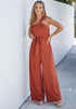 Rust Comfy Sleeveless Belted Jumpsuits & Long Rompers for Women
