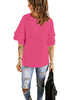 Hot Pink Trumpet Sleeves Keyhole-Back Blouse