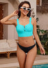 Aqua Blue Bikini Tops for Women's Midkini Padded Ruffle V-Neck Swimwear Tankini Top