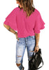 Hot Pink Women's Summer Blouse Casual Ruffle 3/4 Sleeve Tops Loose Shirts