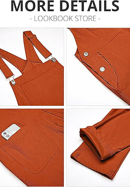 Rust Womens Overalls Corduroy Bib Adjustable Straps Fashion Jumpsuit Overall for Women with Pocket