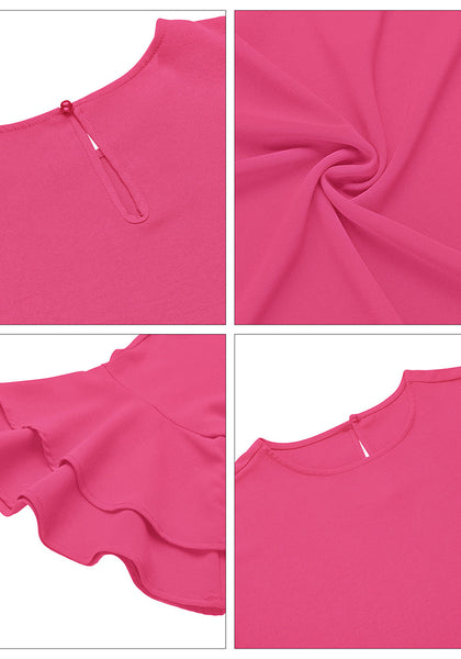 Hot Pink Women's Summer Blouse Casual Ruffle 3/4 Sleeve Tops Loose Shirts