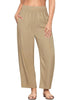 Almond Women's Casual High Waisted Lightweight Lounge Barrel Cropped Pants Soft Smocked Comfort Wear