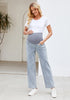 Roadknight Blue For Women's Maternity Plus Size Vintage All Season Mom Jean Ankle Pant