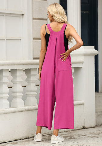 Hot Pink Women's Vintage Summer Outfits Loose Wide Leg Overalls