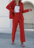 Red Women's Blazer Set Business Casual Full Fit Blazer Jackets and Straight Pant Suits with Pockets