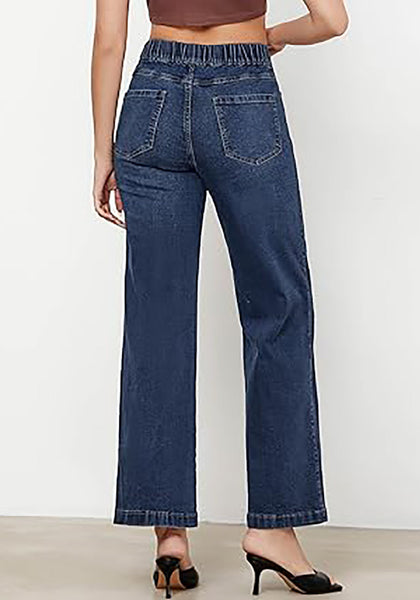 Midnight Blue Women's Stretchy Pull On Jeans High Waisted Denim Pants