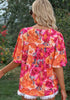 Orange Pink Floral Women's Casual Floral Print Short Sleeve Flowy Babydoll Tops