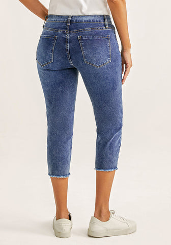 Vintage Blue Women's Capri Pants High Waisted Ripped Denim Skinny Jeans
