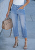2024 Women's Casual Lakeside Blue Denim High Waisted Slim Fit Jeans Capri Pants With Pockets