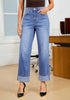 Medium Blue Women's Fashionable High Waisted Wide Leg Jeans Casual Jeans Versatile for Commuting