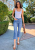 2024 Women's Casual Lakeside Blue Denim High Waisted Slim Fit Jeans Capri Pants With Pockets