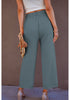 Blue Gray Women's High Waisted Wide Leg Capri Pants Linen Flowy Pleated Casual Cropped Trousers